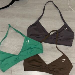 Gymshark Sports Bras in Green, Brown, and Gray